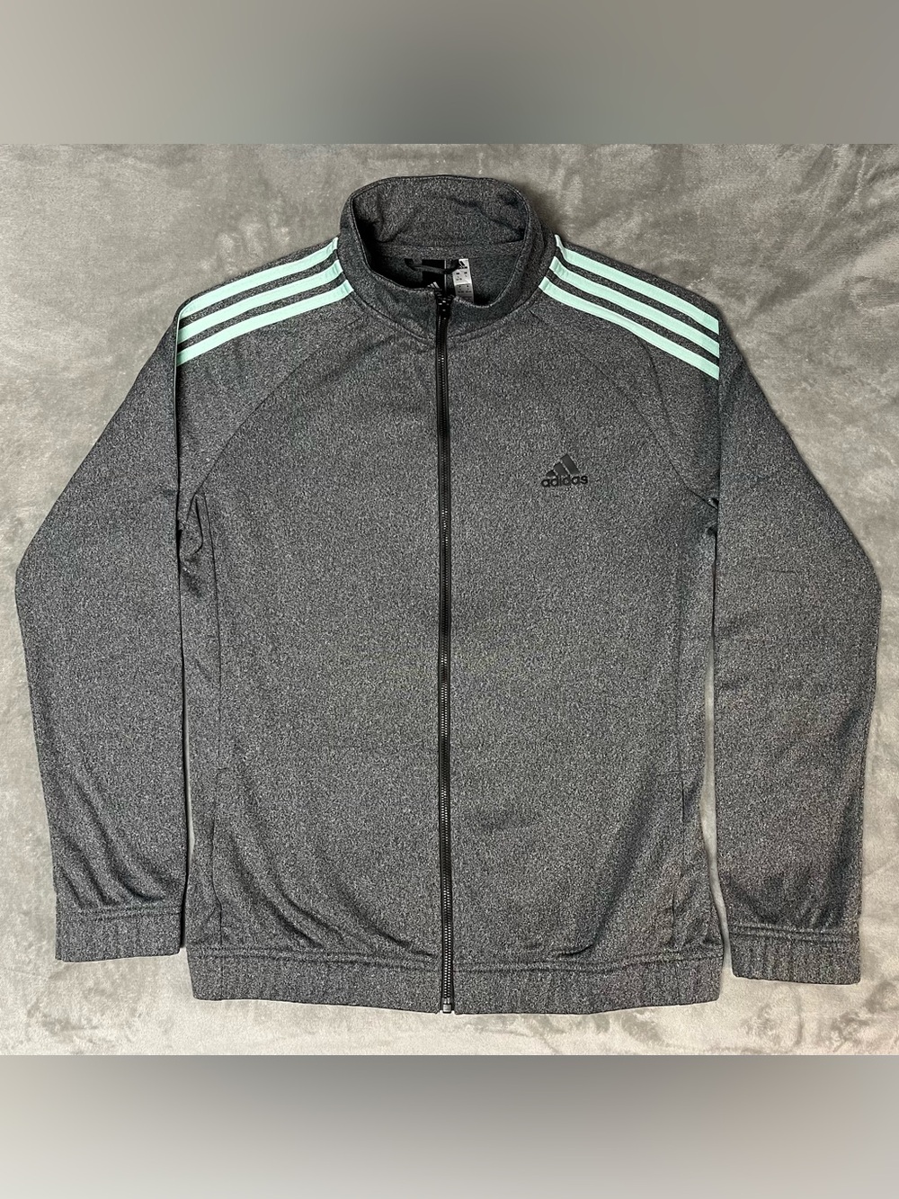 adidas Women’s Essentials 3-Stripe Track Jacket - Heather Gray/Mint - Size Large